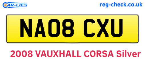 NA08CXU are the vehicle registration plates.