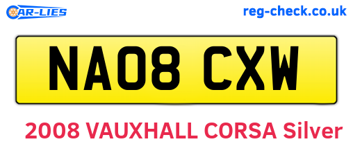 NA08CXW are the vehicle registration plates.