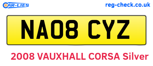 NA08CYZ are the vehicle registration plates.