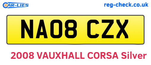 NA08CZX are the vehicle registration plates.