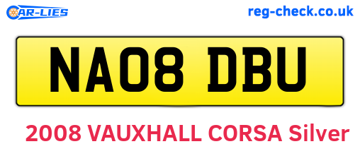 NA08DBU are the vehicle registration plates.