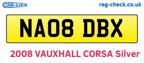 NA08DBX are the vehicle registration plates.