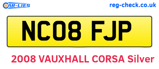 NC08FJP are the vehicle registration plates.
