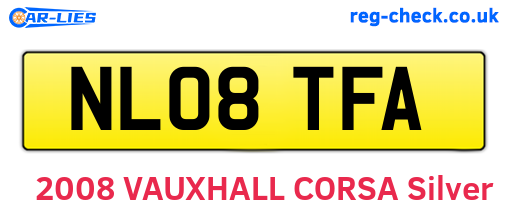NL08TFA are the vehicle registration plates.