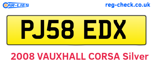 PJ58EDX are the vehicle registration plates.