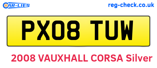 PX08TUW are the vehicle registration plates.