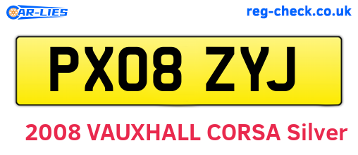 PX08ZYJ are the vehicle registration plates.