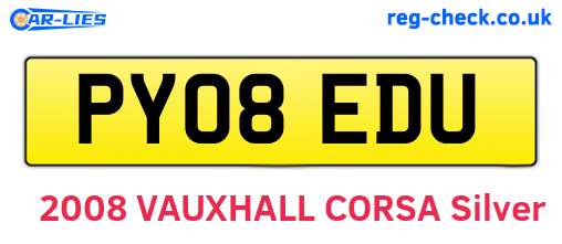 PY08EDU are the vehicle registration plates.