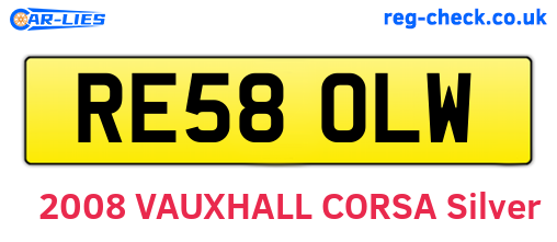RE58OLW are the vehicle registration plates.