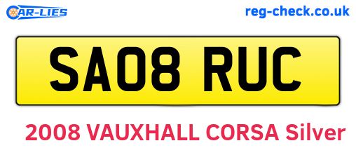 SA08RUC are the vehicle registration plates.