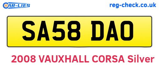 SA58DAO are the vehicle registration plates.