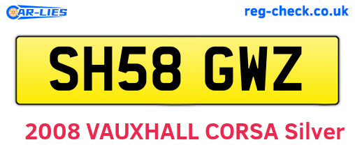 SH58GWZ are the vehicle registration plates.