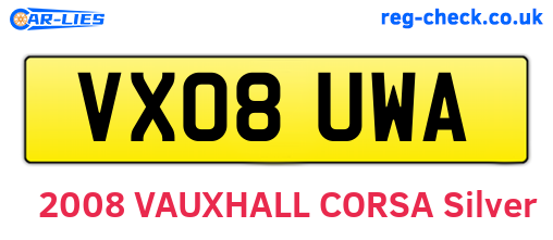 VX08UWA are the vehicle registration plates.