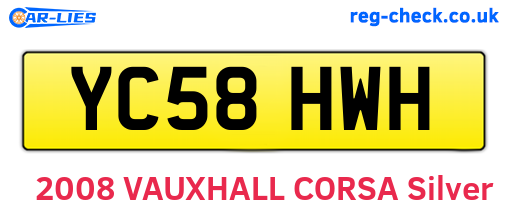 YC58HWH are the vehicle registration plates.