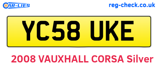 YC58UKE are the vehicle registration plates.