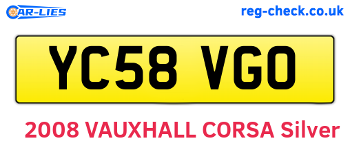 YC58VGO are the vehicle registration plates.