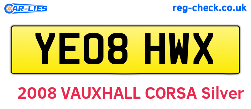 YE08HWX are the vehicle registration plates.