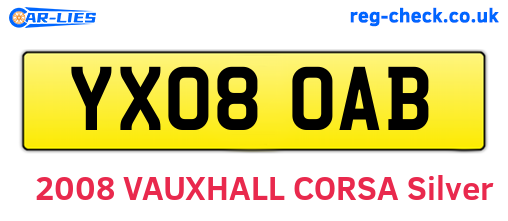 YX08OAB are the vehicle registration plates.