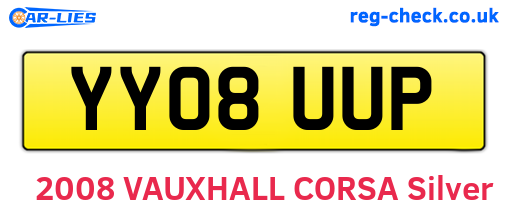 YY08UUP are the vehicle registration plates.