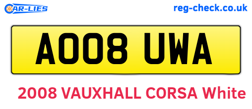 AO08UWA are the vehicle registration plates.