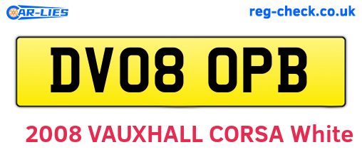 DV08OPB are the vehicle registration plates.