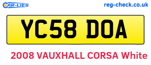YC58DOA are the vehicle registration plates.