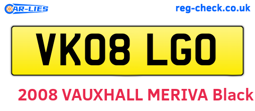 VK08LGO are the vehicle registration plates.