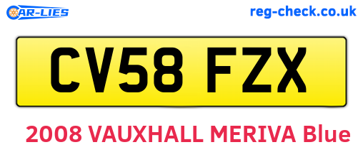 CV58FZX are the vehicle registration plates.