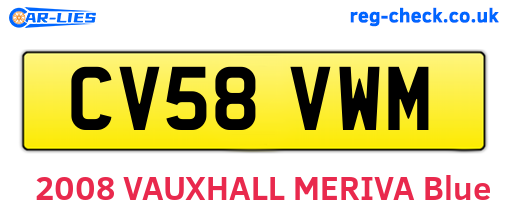 CV58VWM are the vehicle registration plates.
