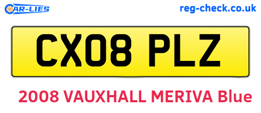 CX08PLZ are the vehicle registration plates.