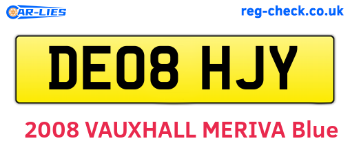 DE08HJY are the vehicle registration plates.