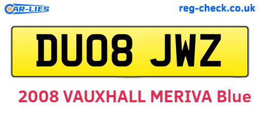 DU08JWZ are the vehicle registration plates.