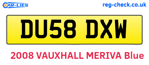 DU58DXW are the vehicle registration plates.