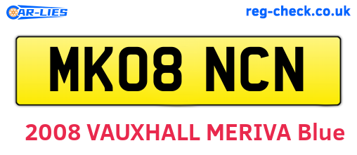 MK08NCN are the vehicle registration plates.