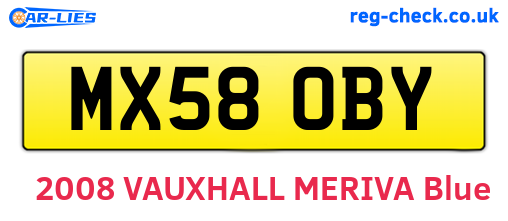 MX58OBY are the vehicle registration plates.