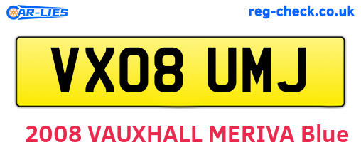 VX08UMJ are the vehicle registration plates.