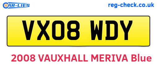 VX08WDY are the vehicle registration plates.