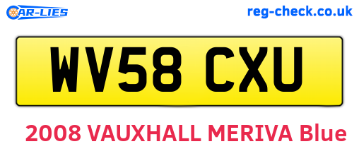 WV58CXU are the vehicle registration plates.