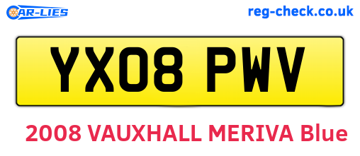 YX08PWV are the vehicle registration plates.