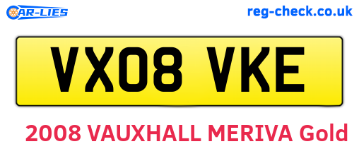 VX08VKE are the vehicle registration plates.