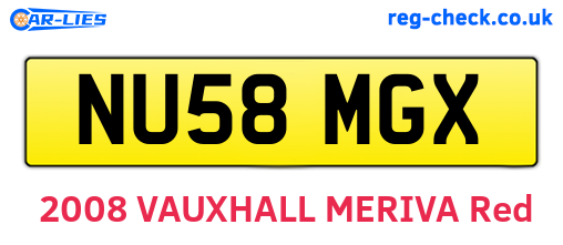 NU58MGX are the vehicle registration plates.