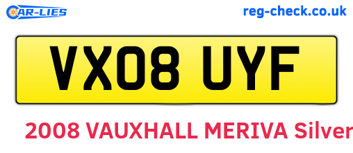 VX08UYF are the vehicle registration plates.