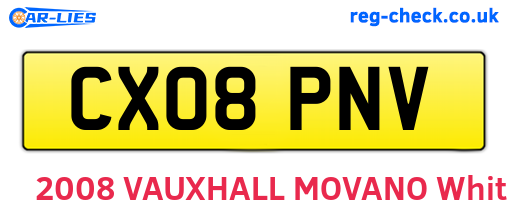 CX08PNV are the vehicle registration plates.