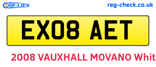 EX08AET are the vehicle registration plates.