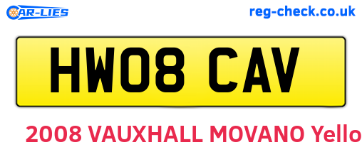 HW08CAV are the vehicle registration plates.