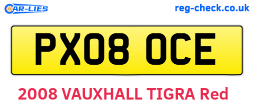 PX08OCE are the vehicle registration plates.