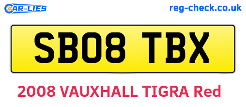 SB08TBX are the vehicle registration plates.