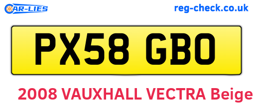 PX58GBO are the vehicle registration plates.