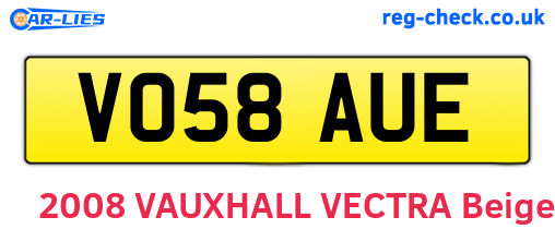 VO58AUE are the vehicle registration plates.