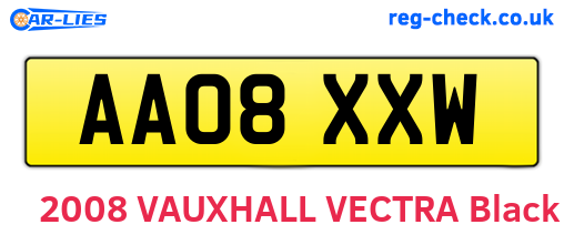 AA08XXW are the vehicle registration plates.
